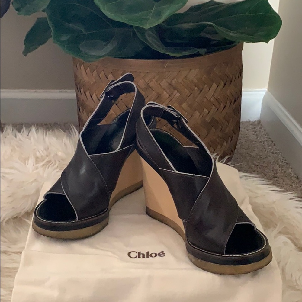 Chloe leather sling back wedges